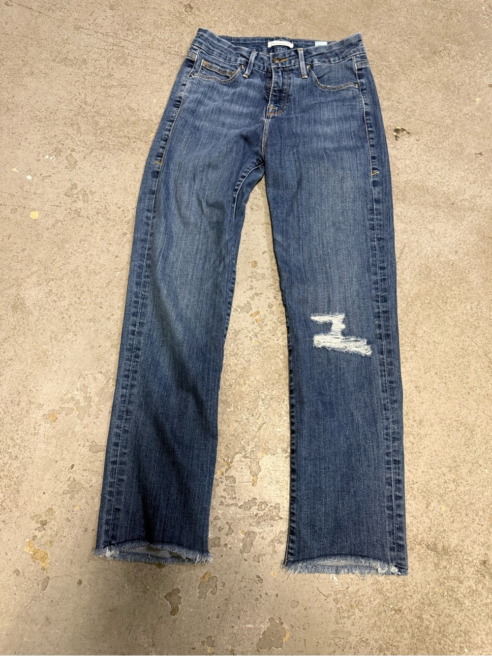 Good American Medium Blue Distressed Straight-Leg Jeans